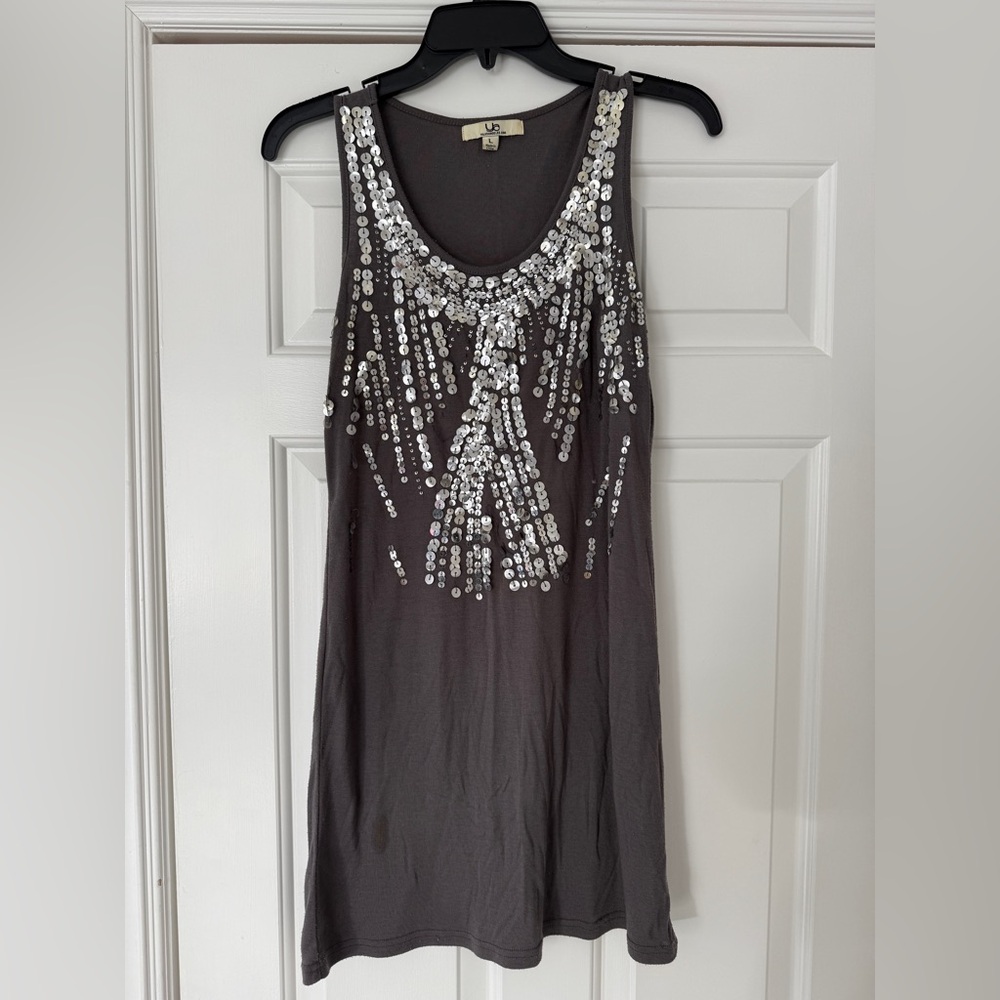 Ya Los Angeles Silver Sequin Charcoal Tank Top